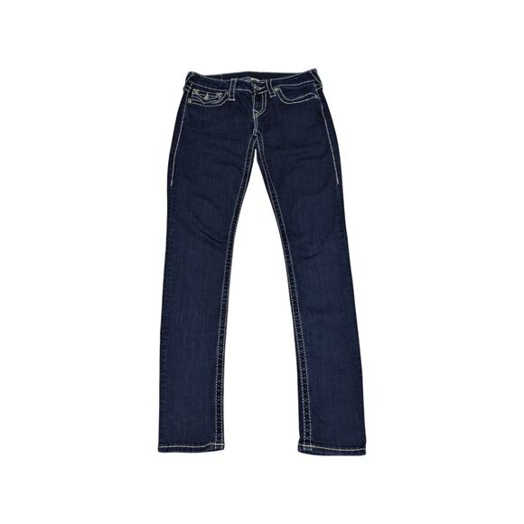 True Religion Skinny Flap Naturaline Big T Jeans Dark Wash Blue Slim Low Rise - Picture 1 of 7